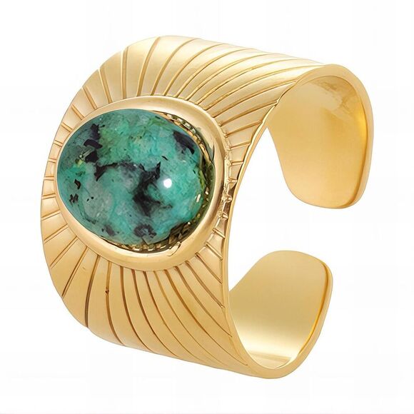 18K Gold Plated Turquoise Women’s Statement Ring Waterproof Hypoallergenic - Picture 1 of 10